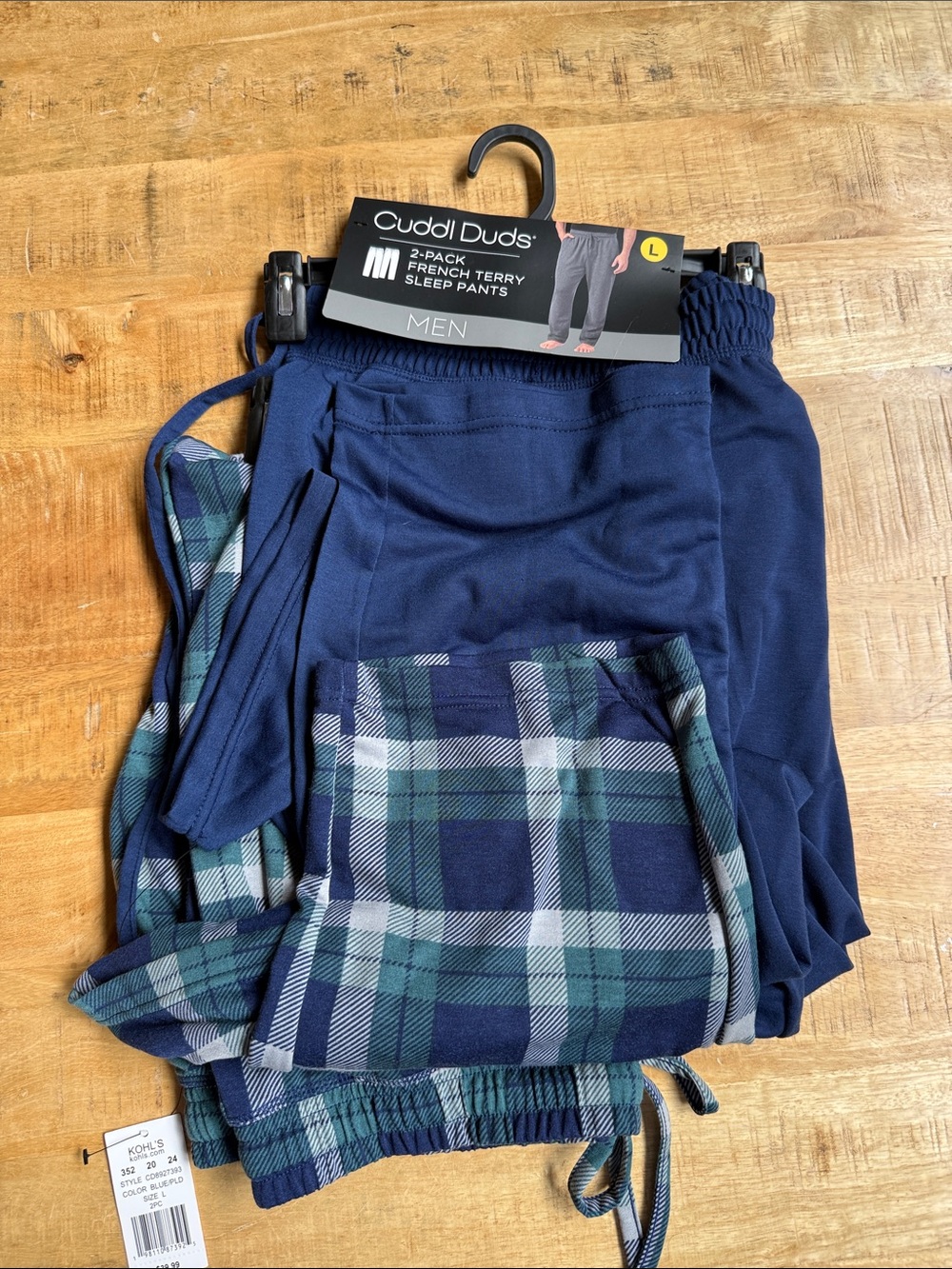 Cuddl Duds Navy & Green Plaid Kids Sweatpants - 2-Pack
